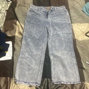 POL Women's Light Blue Striped Cropped Jeans